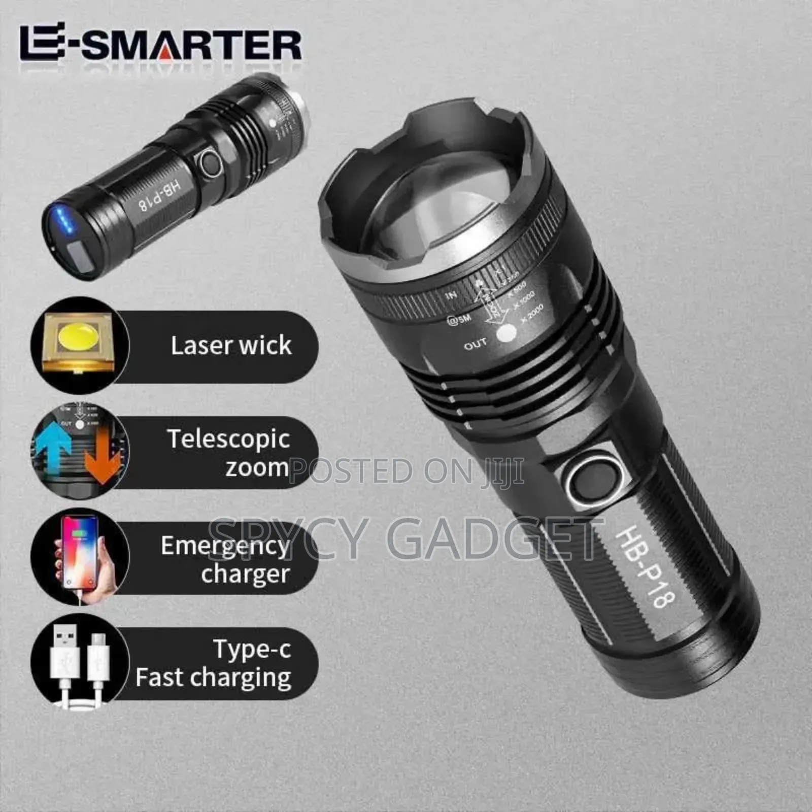 High Power Laser Flashlight Telescopic Zoom for Camping