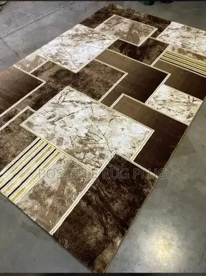 Brown Block Design Center Rug