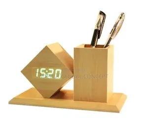 Photo - Wooden Digital Led Alarm Clock + Pen Holder Corporate Gift