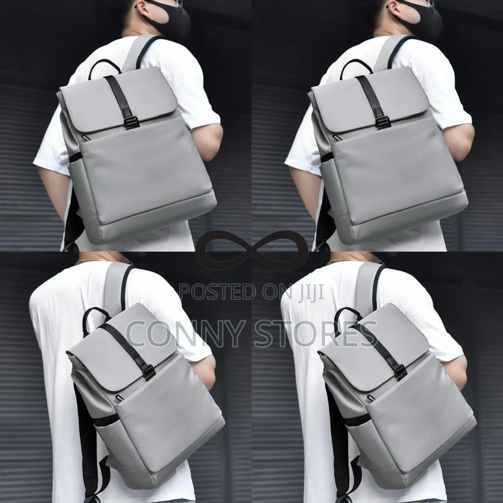 Luxury Leather Splashproof Plain Backpacks in Black and Gray