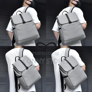 Luxury Leather Splashproof Plain Backpacks in Black and Gray