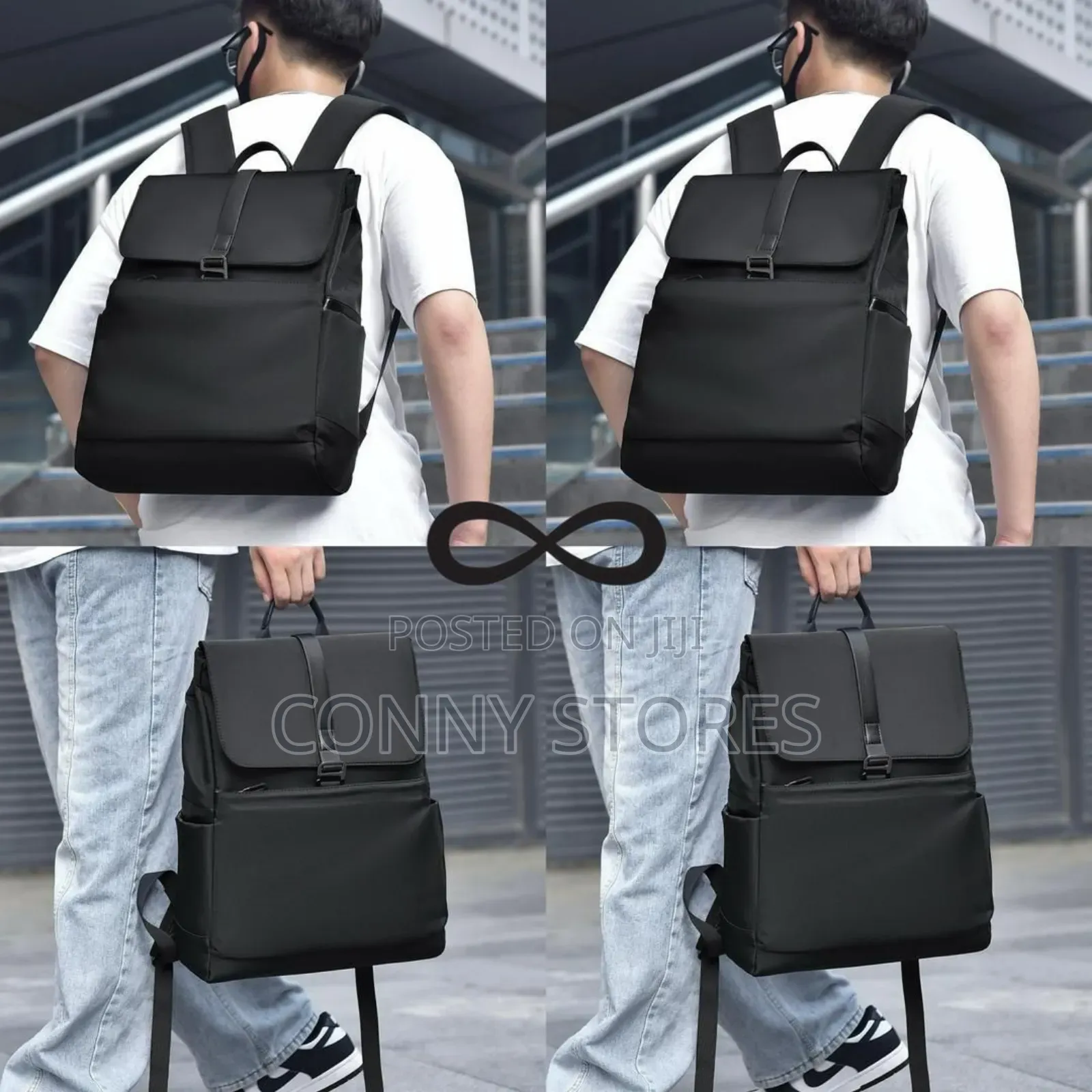 Luxury Leather Splashproof Plain Backpacks in Black and Gray