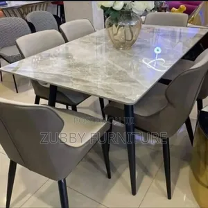 Quality and Imported Marble Top Dining Table by 6 Chairs