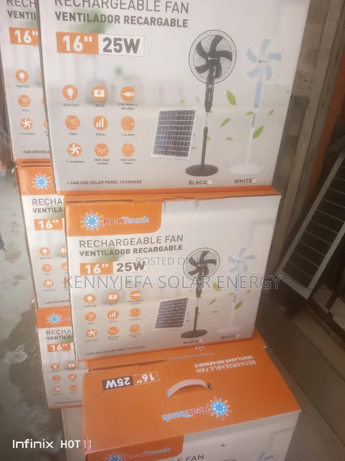 16inches Rechargeable Plus Solar Fan With It Panel Adapter