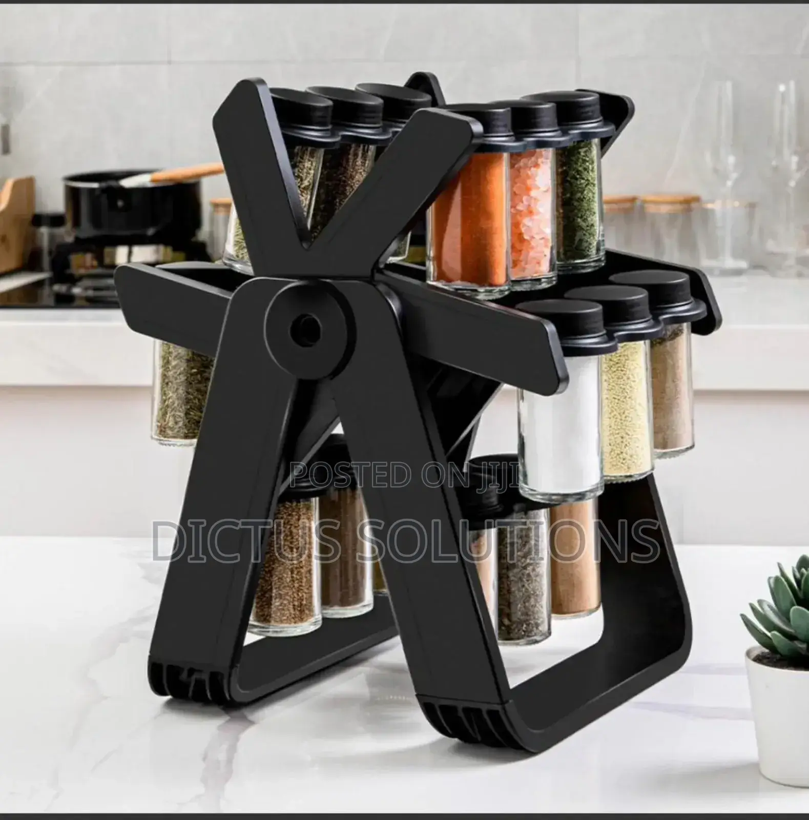 Rotating Spice Storage Rack With Labelled Containers