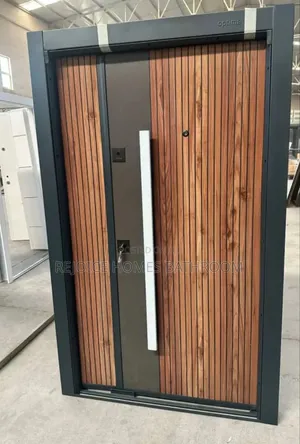Modern Security Steel Door Wooden Finish and Long Handle