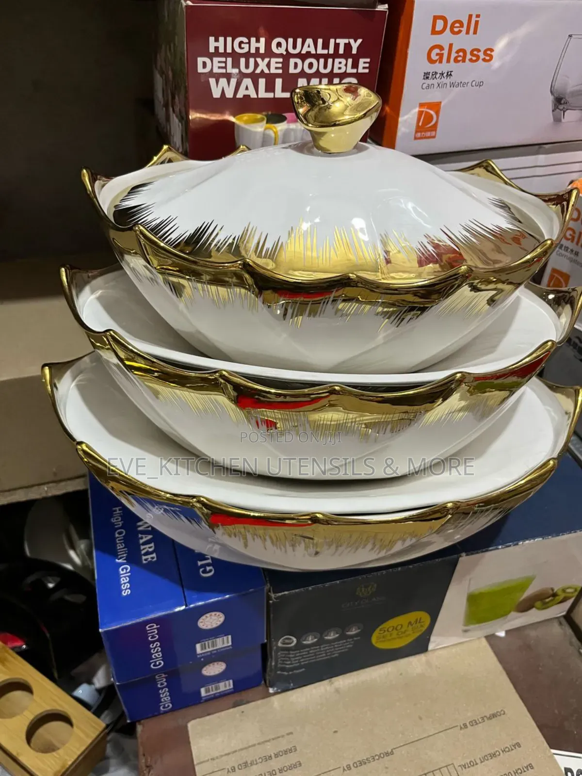 3 Set Gold Pleated Dinner Dish