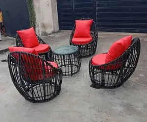 4 Seater Rattan Outdoor Chair With Red Cushions
