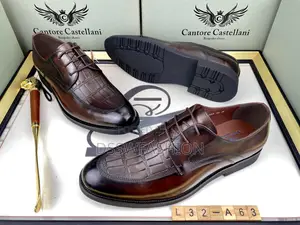 Photo - Cantore Castellani Brown Croc-Embossed Lace-Up Shoes