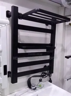 Modern Mini Black Electric Towel Warmer Rack With Top Shelf