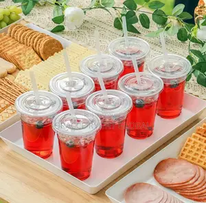 1000pcs 12oz Transparent Cup With Flat Cover