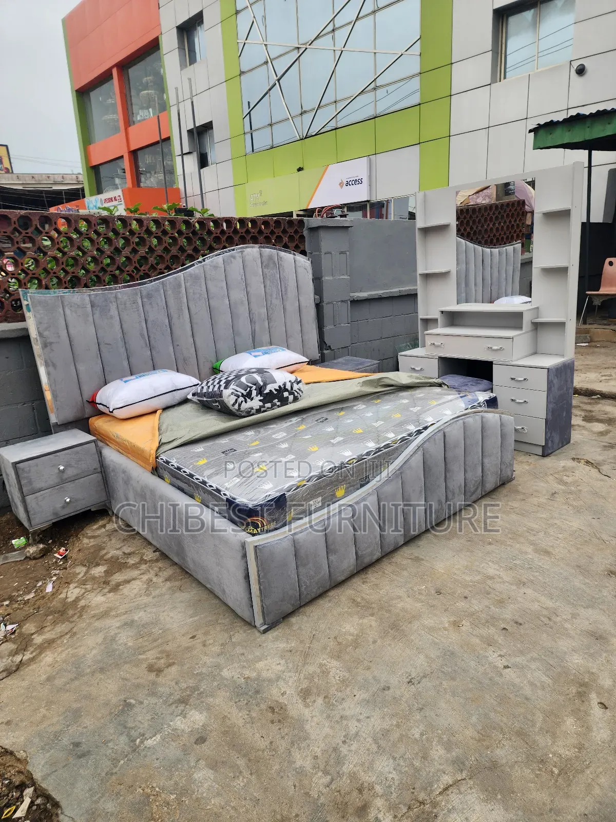 High Quality Grey Padded Bed.