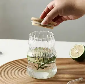 Ins Glass Cup With Straw With Bamboo Cover