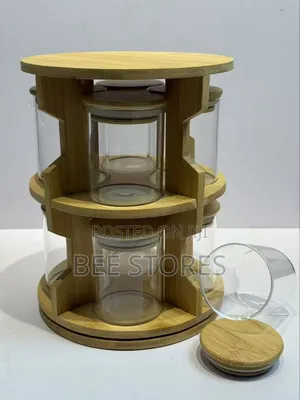 Rotating Spice Container With Bamboo Cover and Rack