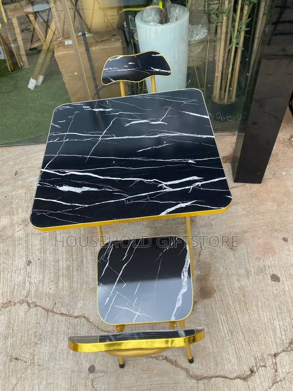 Marble Design Foldable Table and 2 Chair
