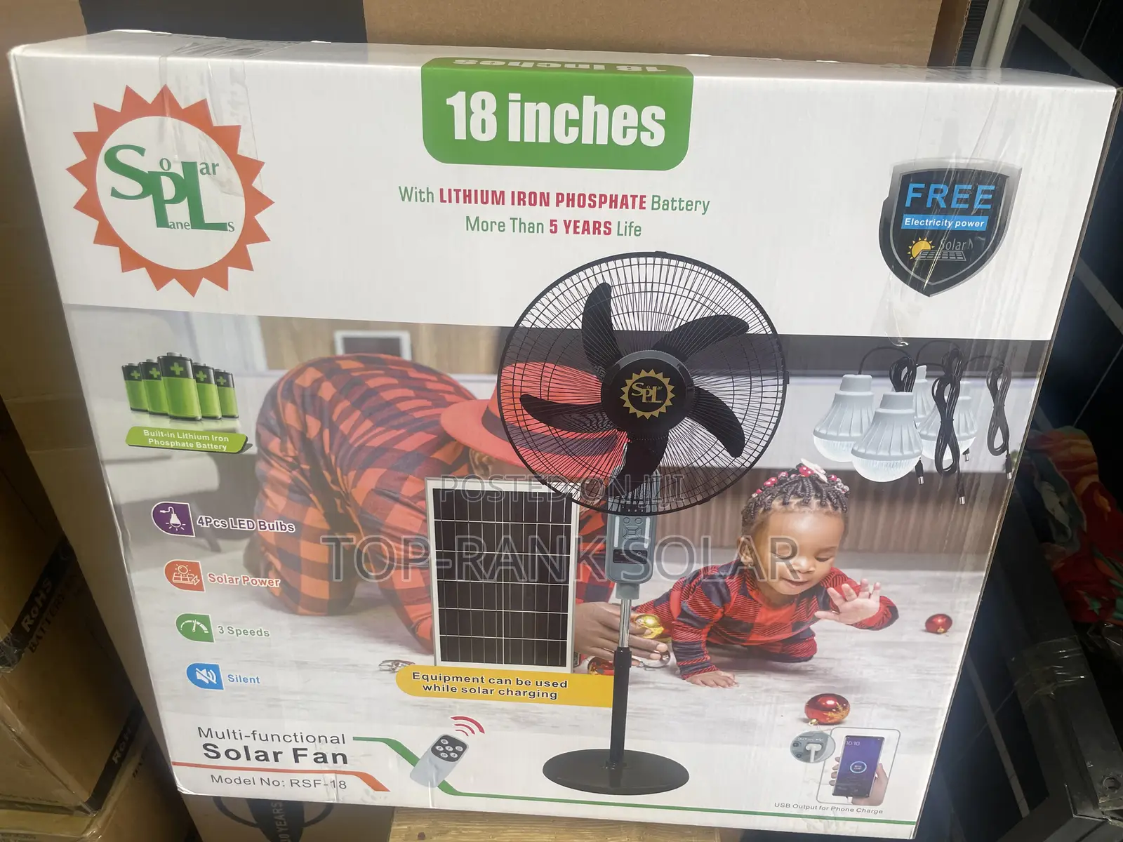 18inch Solar Rechargeable Fan