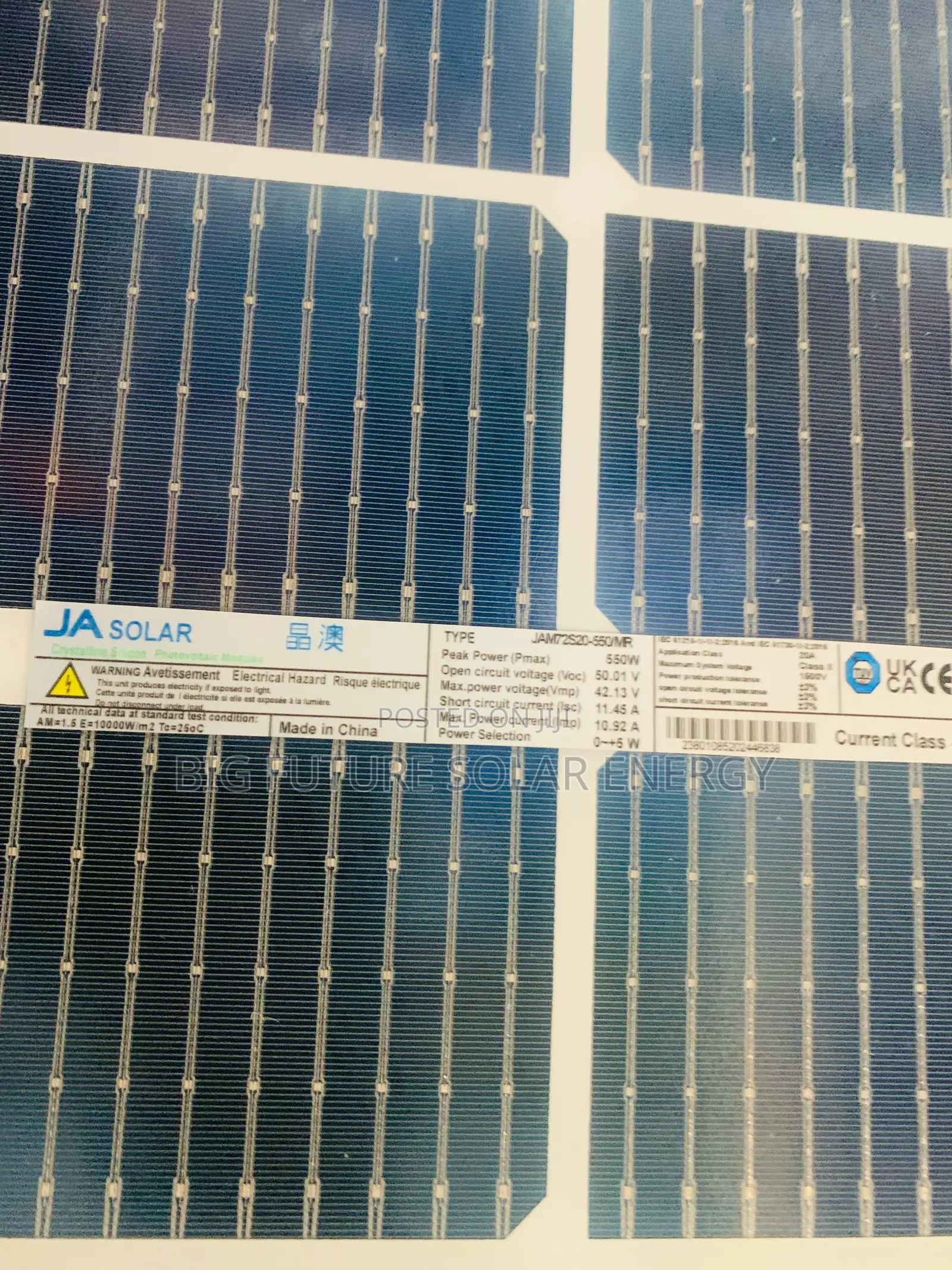 550watts Ja Solar Bificial Panel 144c