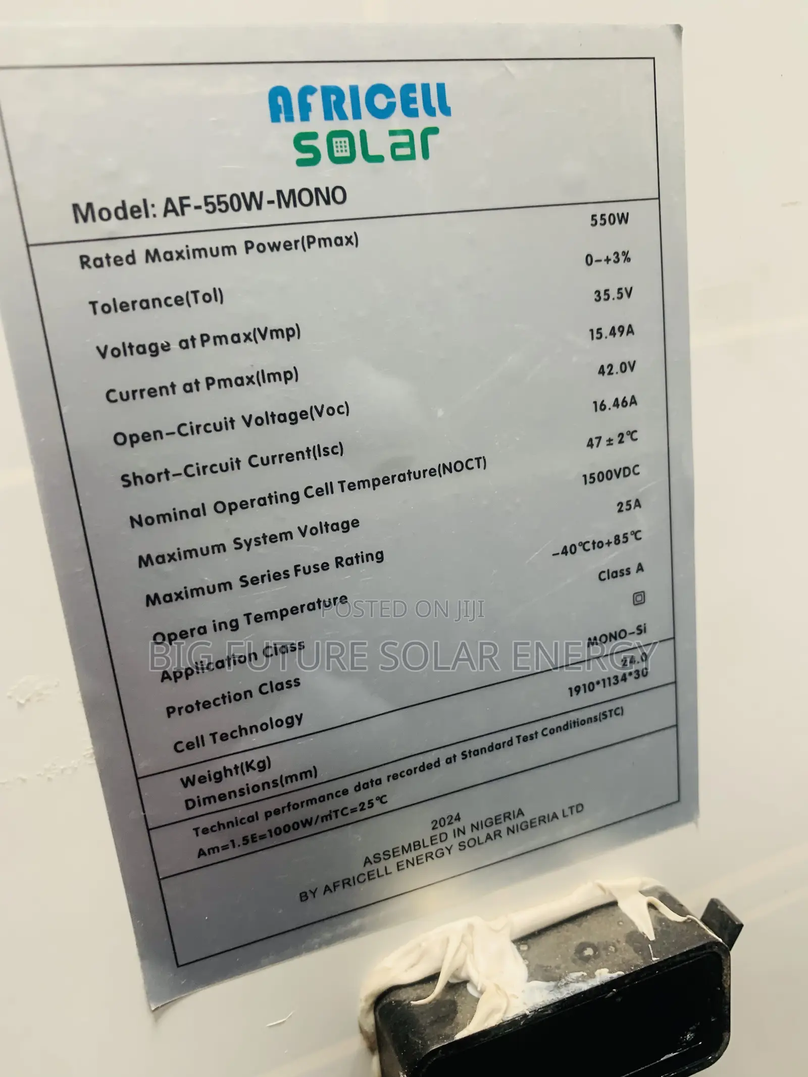 550watts Africell Halfcut Solar Panel