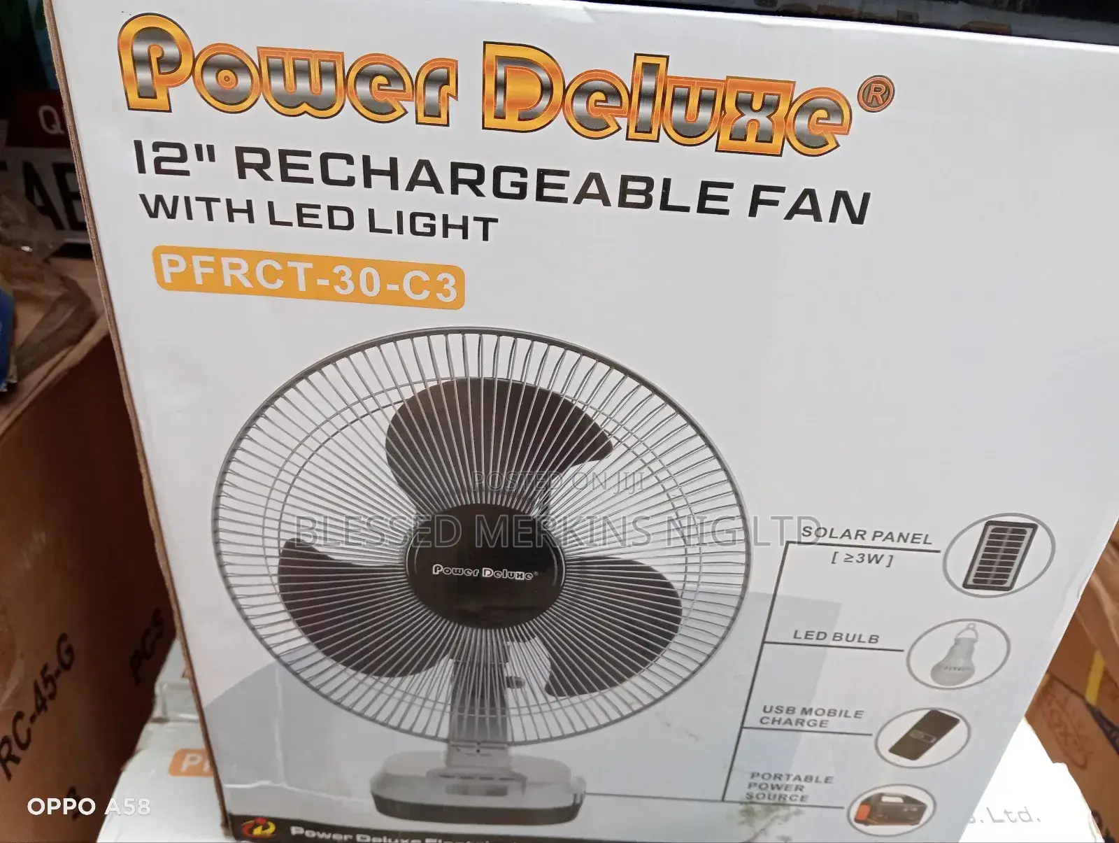 Power Deluxe Table Fan 12" With Solar Panel