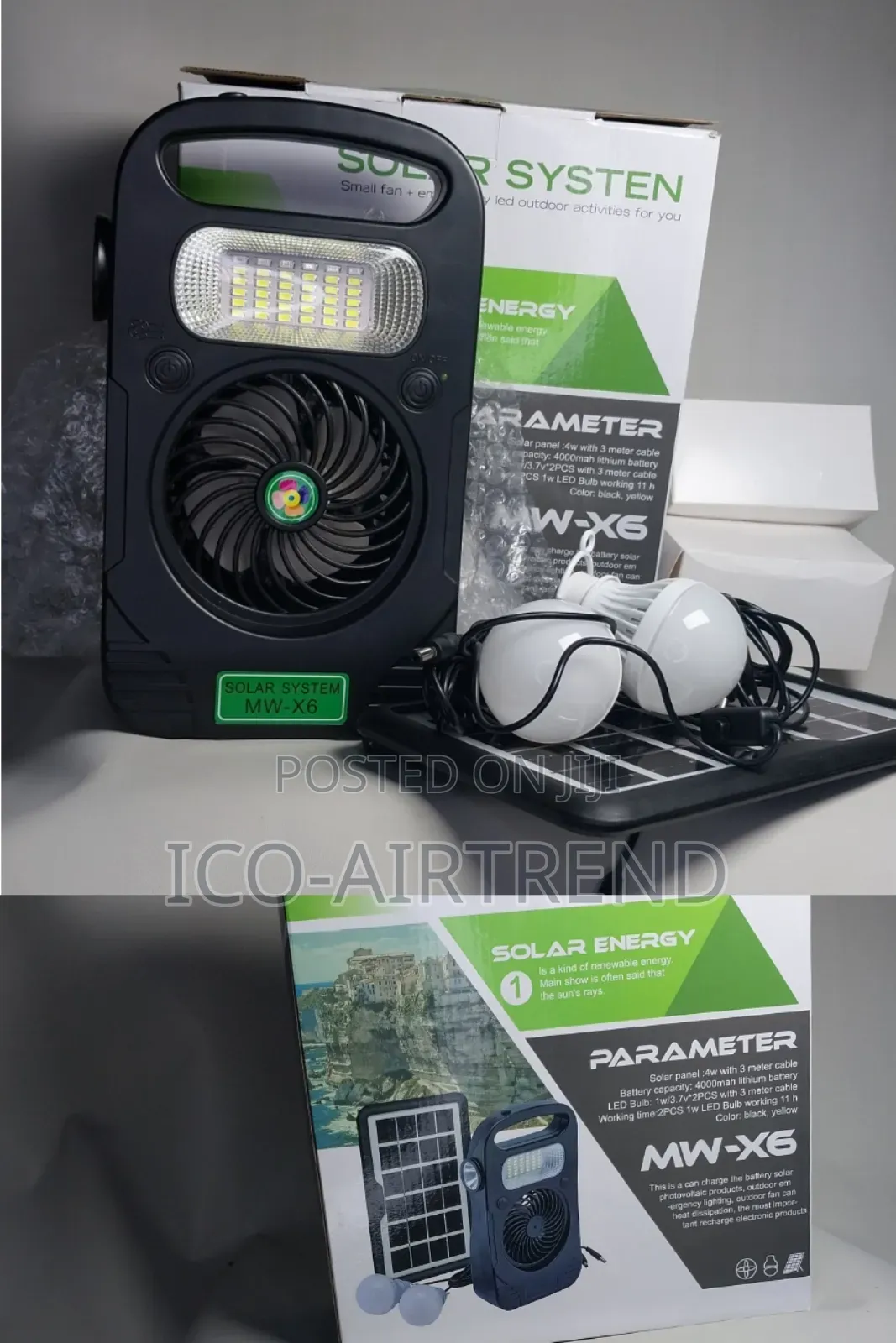 Mini Solar Powered Led Rechargeable Lights Kit
 With Fan