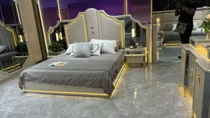 Contemporary Set of Bed With Two Side Drawers and Dresser.