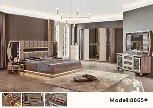 Contemporary Set of Bed With Two Side Drawers and Dresser.