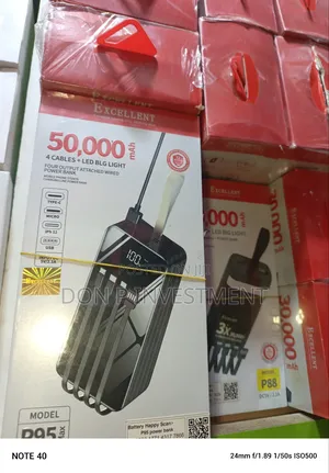 Excellent Powerbank 50,000 Mah 4 Cables+ Led BLG Light