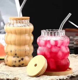 Ins Glass Cup With Straw Juice Milk Cup With Bamboo Lid