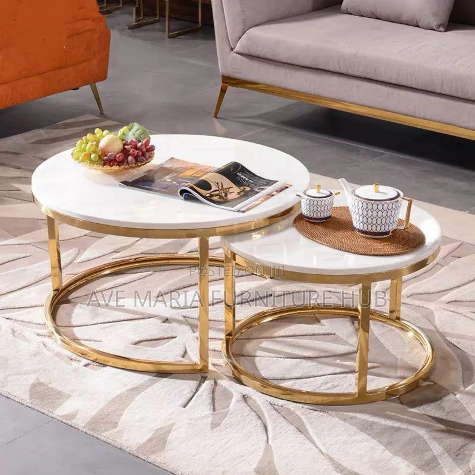 Marble Center Table and Side Stool.
