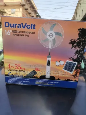Rechargeable Fan With Solar Panel and 2 Bulbs 16 Inches