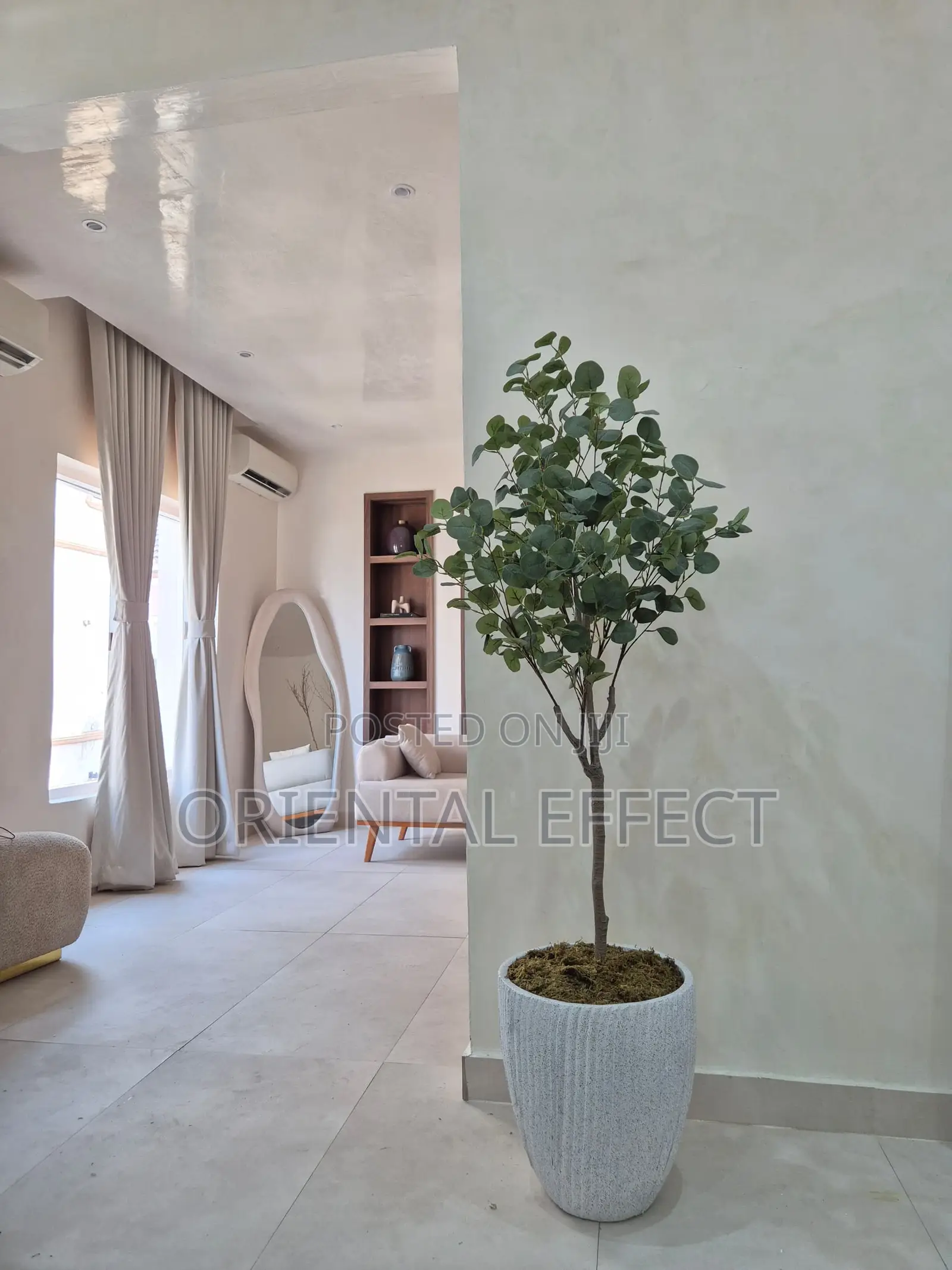Artificial Eucalyptus Tree With Grey Granite Stripe Bowl