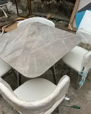 4 Seater Classic Marble Dining Table With Stainless Base