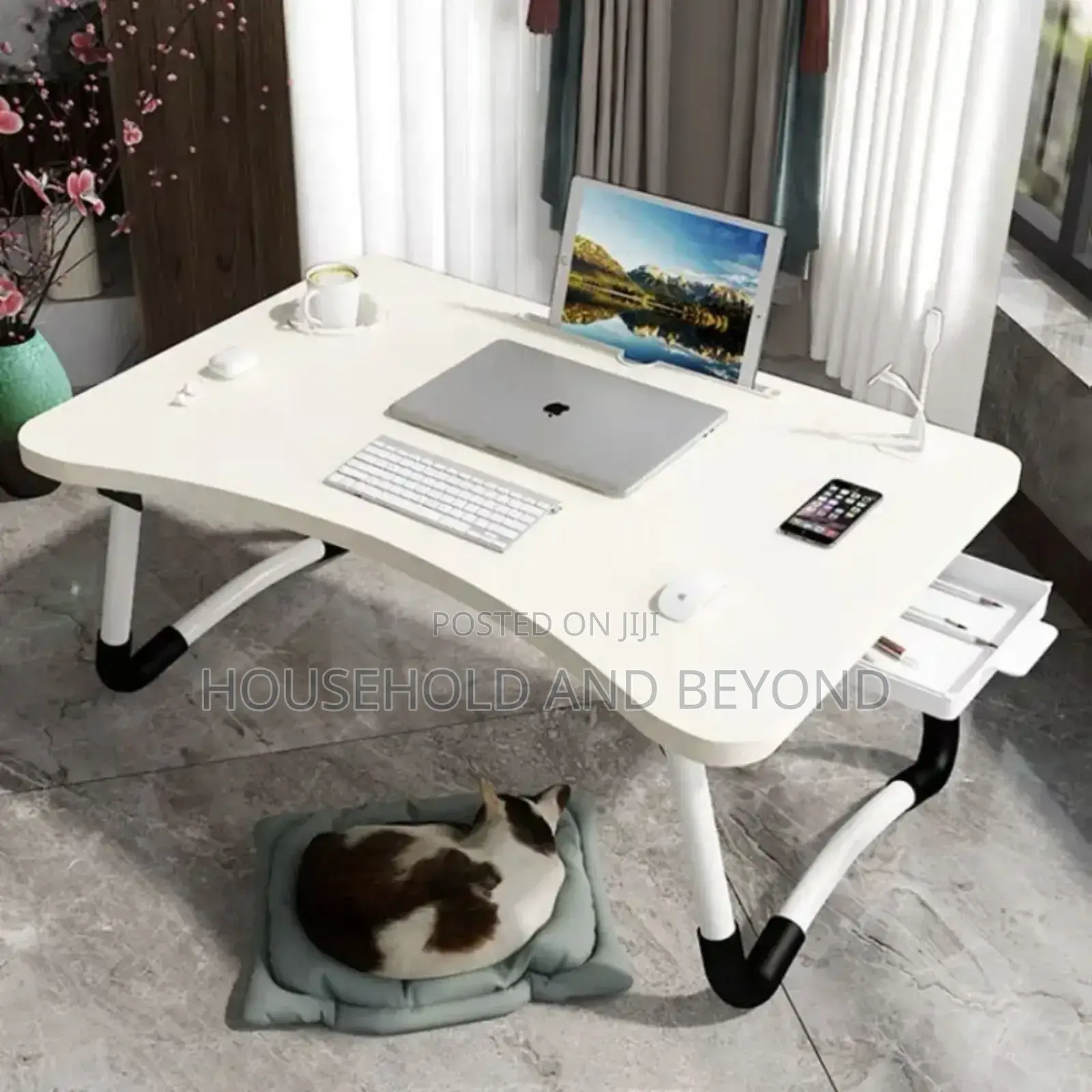 Foldable Laptop Bedside Table With Drawer