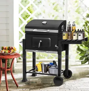 Outdoor Smokeless Barbecue Grill With Side Table