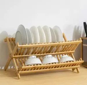 2-tier Bamboo Dish Drying Rack Utensil Holder