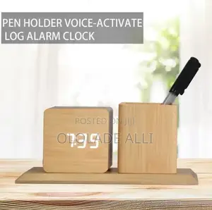 Pen Holder Wooden Clock