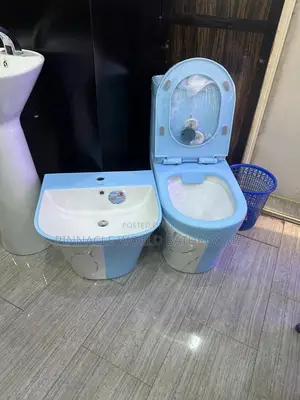 England Blue and White Wc / Watercloset With Suspended Basin