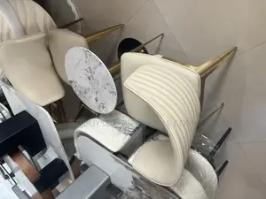 Modern Set of Two Dining Chairs With Marble Stool