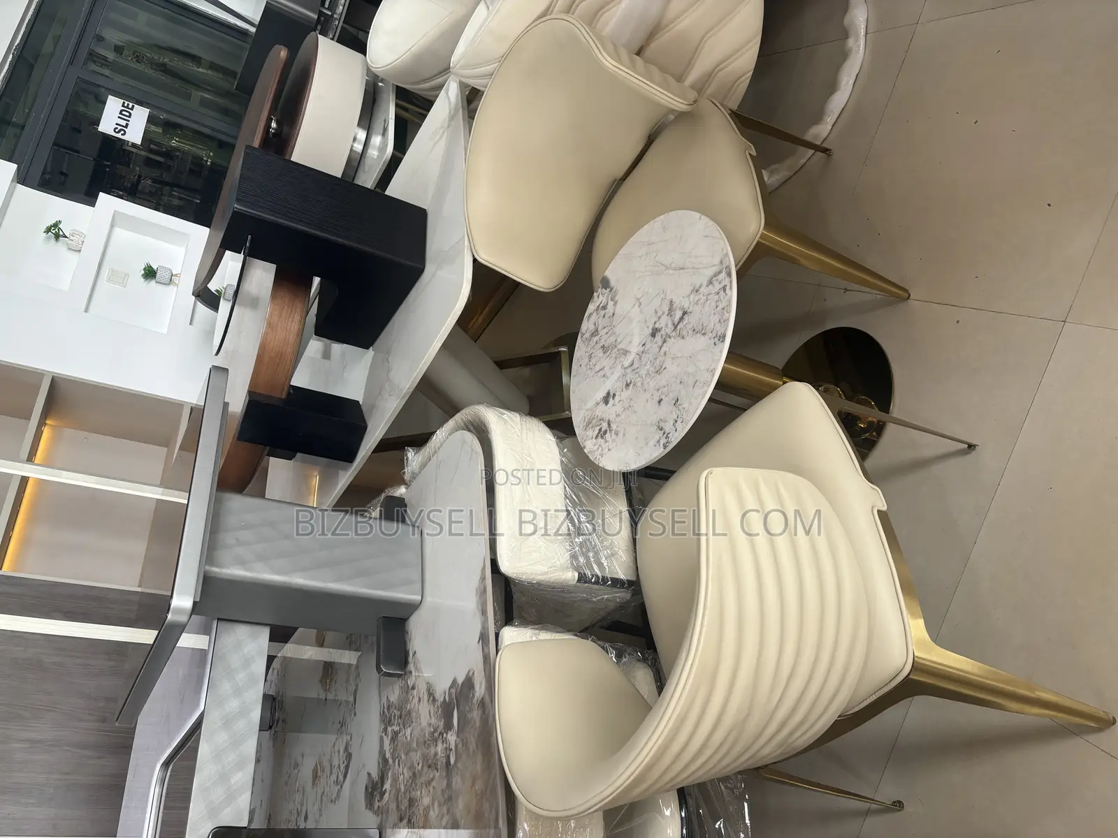 Modern Set of Two Dining Chairs With Marble Stool