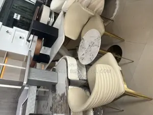 Modern Set of Two Dining Chairs With Marble Stool