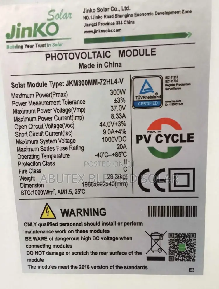 300watt Jinko Solar Panel Mono