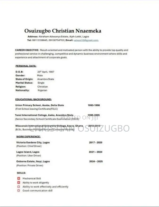Driver Curriculum Vitae