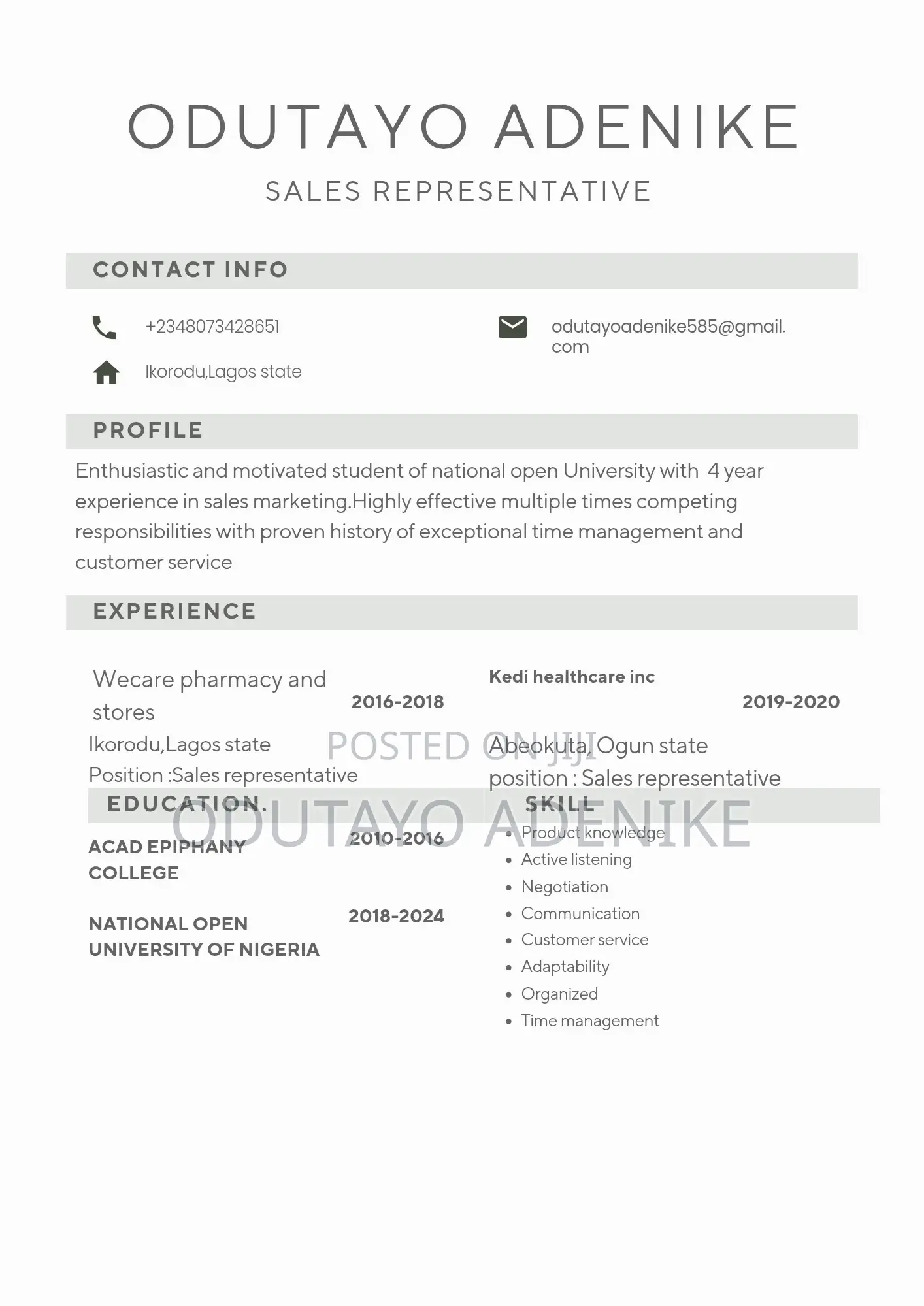 Sales Representative CV