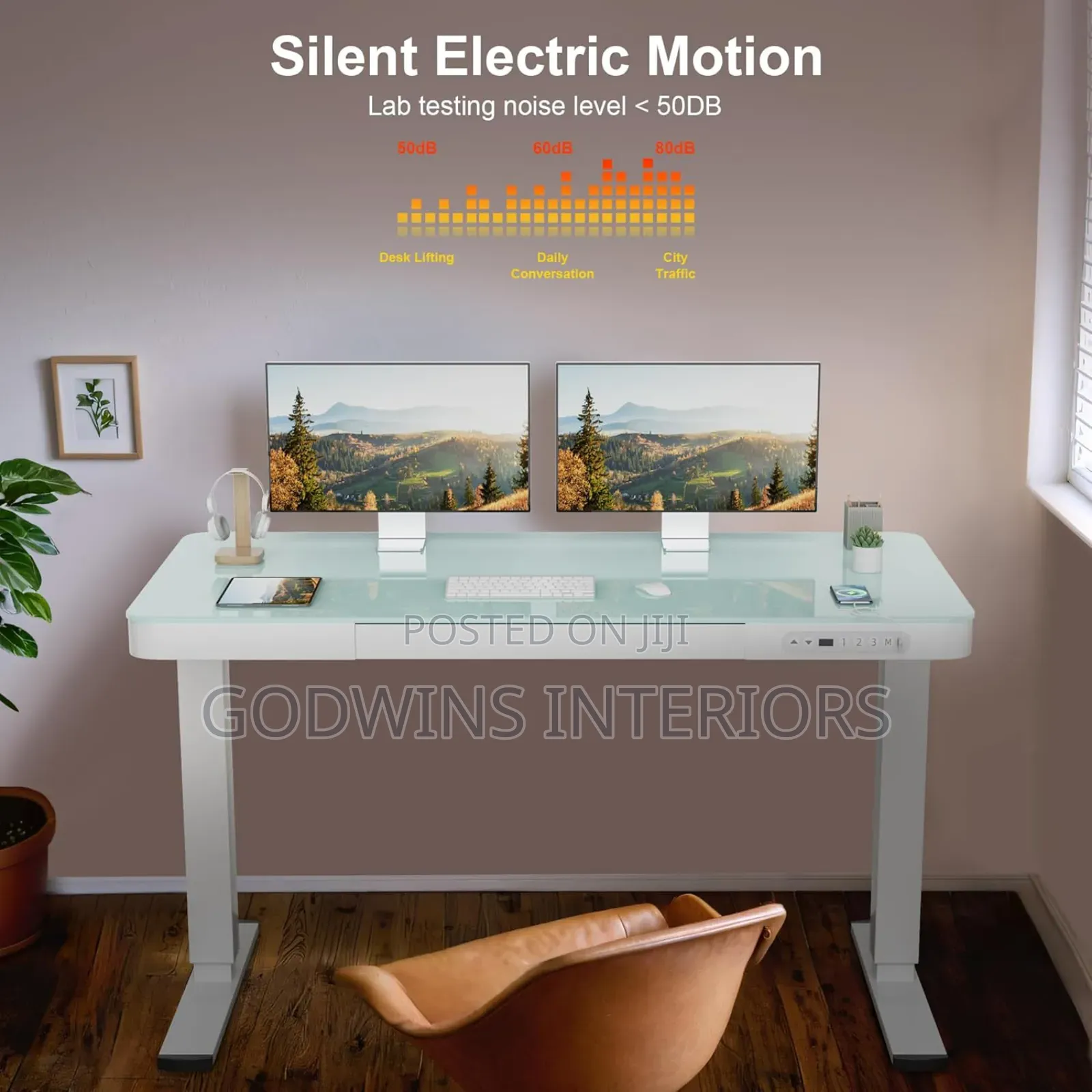 Glass Top Adjustable Height Office Desk