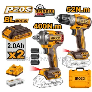20v Impact Wrench 400nm+Drill Driver Combo 2x2.0ah+Charger
