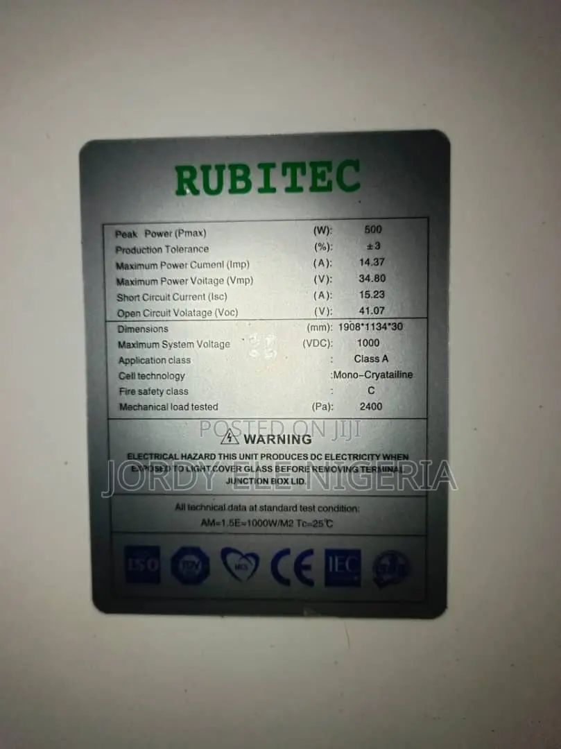 500watts Half-Cut Rubitec Solar Panel