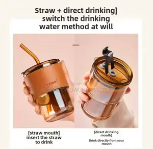 Bamboo Glass Cup With Lid Straw