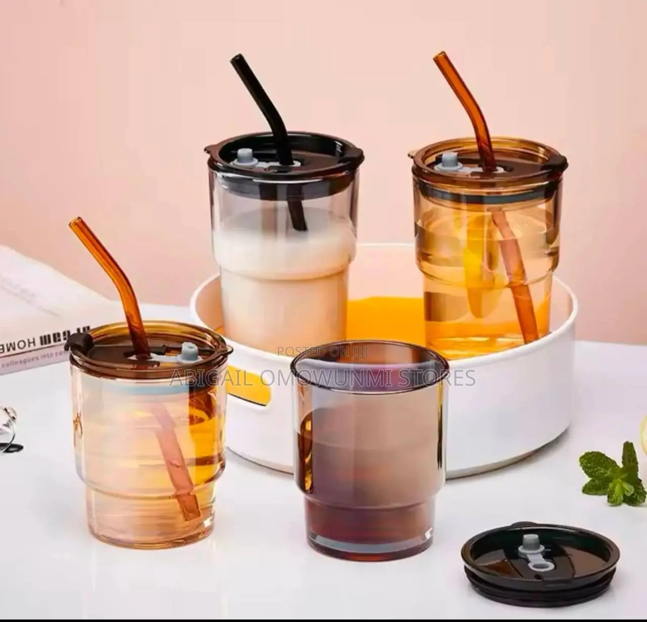 Bamboo Glass Cup With Lid Straw