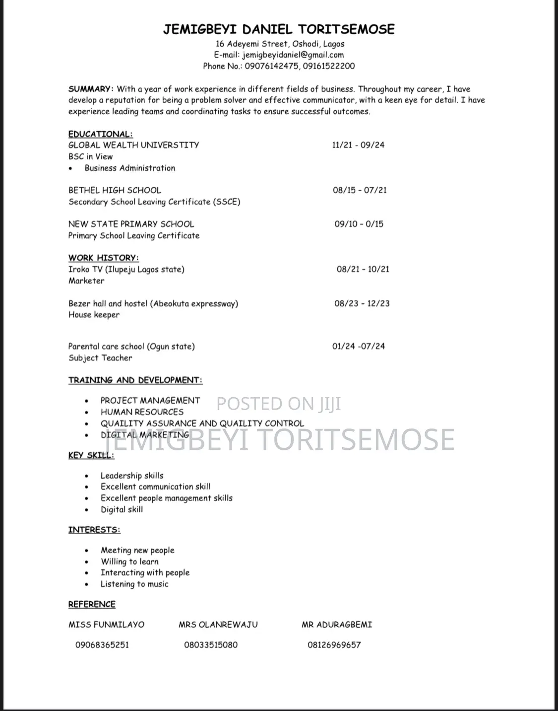 Clerical Administrative CV