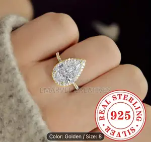 Photo - S925 Pure Silvery Engagement Ring Set With Water Drop